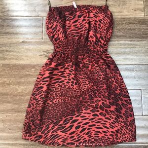 Red leopard print tube top dress